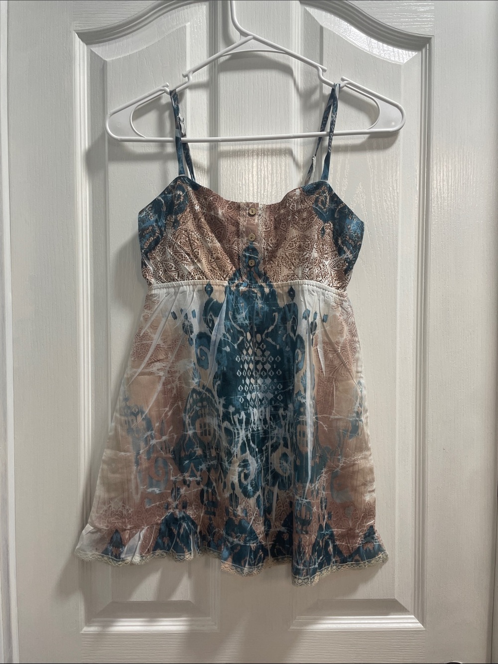 Daytrip Blue and Tan Printed Spaghetti Strap Tank Top